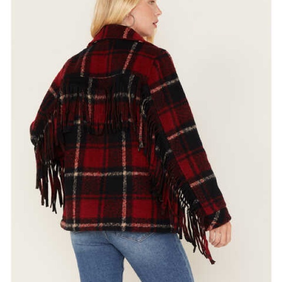 Idyllwind Cozy Red Plaid Fringe Jacket - Picture 2 of 5